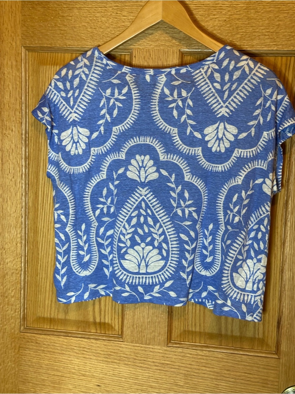 Joie 100% Linen 2-Piece Matching Set vibrant blue & white paisley block print SM - Picture 3 of 12